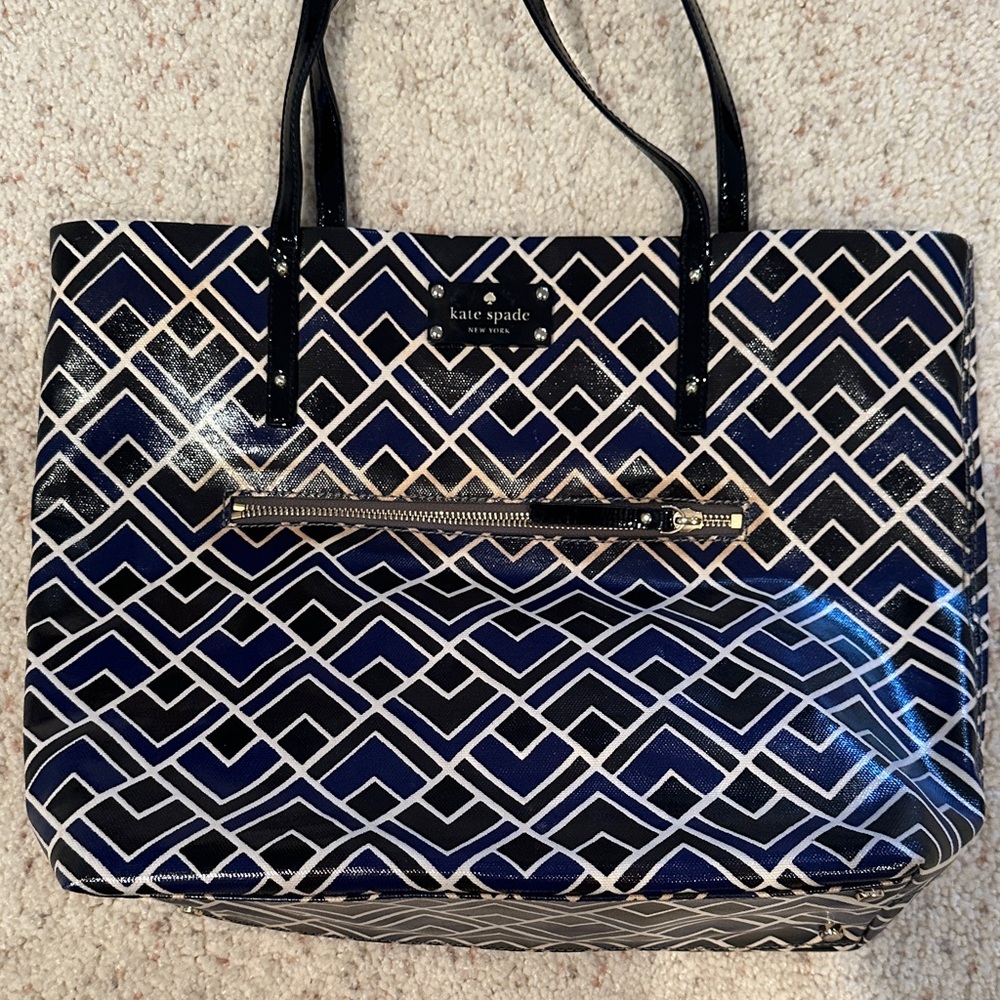 Kate Spade Blue and Black Geometric Tote Bag